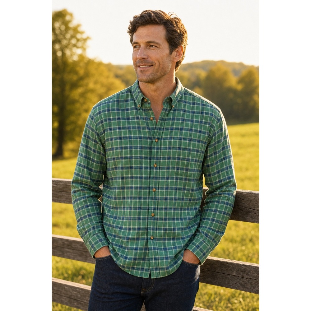 Vintage Alexander Julian Colours Mens XL Green Plaid Cotton Button Down Shirt